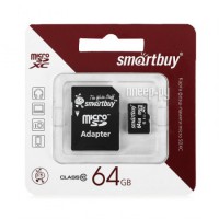 Фото 64Gb - SmartBuy Micro Secure Digital HC Class 10 SB64GBSDCL10-01 с переходником под SD (Оригинальная!)