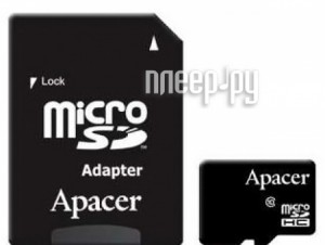Карта памяти 16Gb - Apacer - Micro Secure Digital HC Class 10 AP16GMCSH10-R с переходником под SD (Оригинальная!)