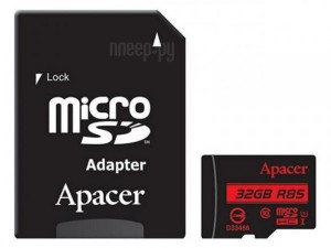 Карта памяти 32Gb - Apacer - Micro Secure Digital HC Class 10 UHS-I AP32GMCSH10U5-R с переходником под SD (Оригинальная!)