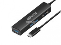 Фото Карт-ридер Ginzzu EXT GR-566UB USB Type-C - 3xUSB 3.0/microSD/SD Black 17431