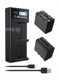 Фото Зарядное устройство Powerextra NP-F970 + 2 аккумулятора + Cable USB Type-C 21276