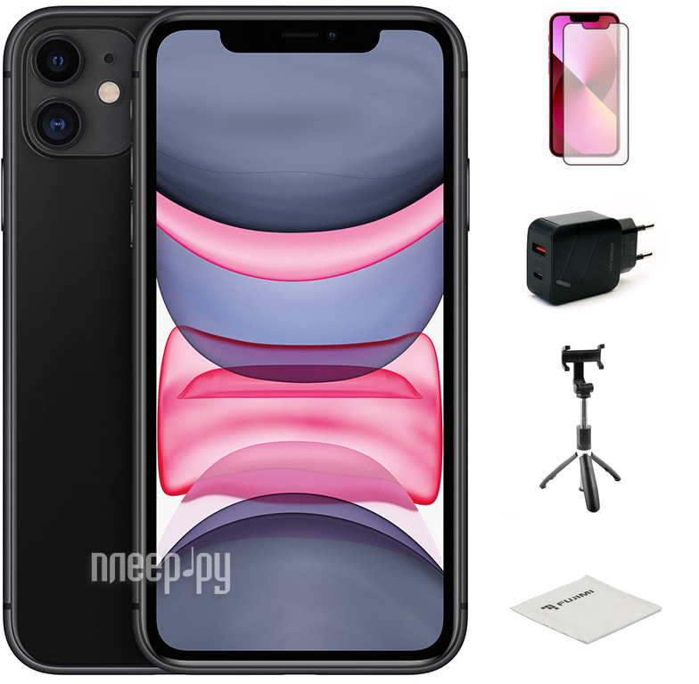 Купить APPLE iPhone 11 128Gb Black Выгодный набор для Selfie + подарок  серт. 200Р!!! по низкой цене в Москве | Интернет магазин Плеер.ру