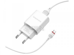 Фото Borofone BA20A Sharp 1xUSB 2.1A + кабель Lightning White