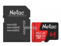 Фото 64Gb - Netac P500 Extreme Pro MicroSDXC Class 10 A1 V30 NT02P500PRO-064G-R с переходником под SD (Оригинальная!)