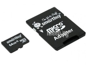 Фото 64Gb - SmartBuy MicroSD Class 10 SB64GBSDCL10-01LE с адаптером SD