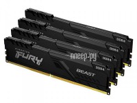 Фото Kingston Fury Beast Black DDR4 DIMM 3200Mhz PC25600 CL16 - 64Gb Kit (4x16Gb) KF432C16BB1K4/64