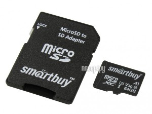 Фото 64Gb - SmartBuy MicroSDHC U3 SB64GBSDU1A-AD (Оригинальная!)
