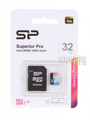 Фото 32Gb - Silicon Power Superior Pro MicroSDHC Class 10 UHS-I U3 SP032GBSTHDU3V20SP с адаптером SD (Оригинальная!)