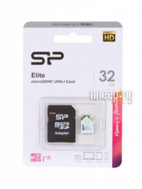 Фото 32Gb - Silicon Power Elite MicroSDHC Class 10 UHS-I SP032GBSTHBU1V21SP с адаптером SD