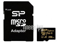 Фото 256Gb - Silicon Power Superior Golden A1 MicroSDXC Class 10 UHS-I U3 A1 SP256GBSTXDV3V1GSP с адаптером SD (Оригинальная!)