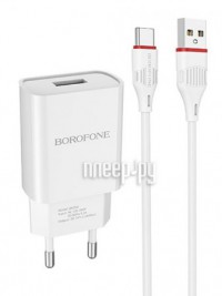 Фото Borofone BA20A Sharp 1xUSB 2.1А + кабель Type-C White 6931474700742