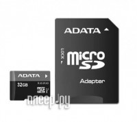 Фото 32Gb - A-Data Premier - Micro Secure Digital HC Class 10 UHS-I U1 AUSDH32GUICL10-RA1 с переходником под SD