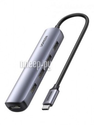 Фото Хаб USB Ugreen CM417 USB-C to 4xUSB 3.0+HDMI Adapter Grey 20197
