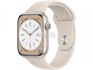 Фото APPLE Watch Series 8 GPS 45mm Starlight Aluminum Case with Starlight Sport Band - S/M MNUP3