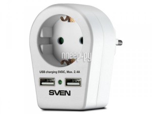 Фото Сетевой фильтр Sven SF-S1U 2xUSB 1 Socket White SV-019013