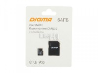 Фото 64Gb - Digma MicroSDXC Class10 Card30 DGFCA064A03 с переходником под SD (Оригинальная!)