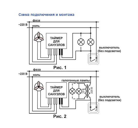 Подключение вентилятора с таймером схема